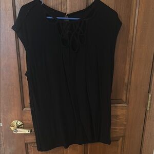 INC International Concepts Black Cap Sleeve Tie Front Blouse